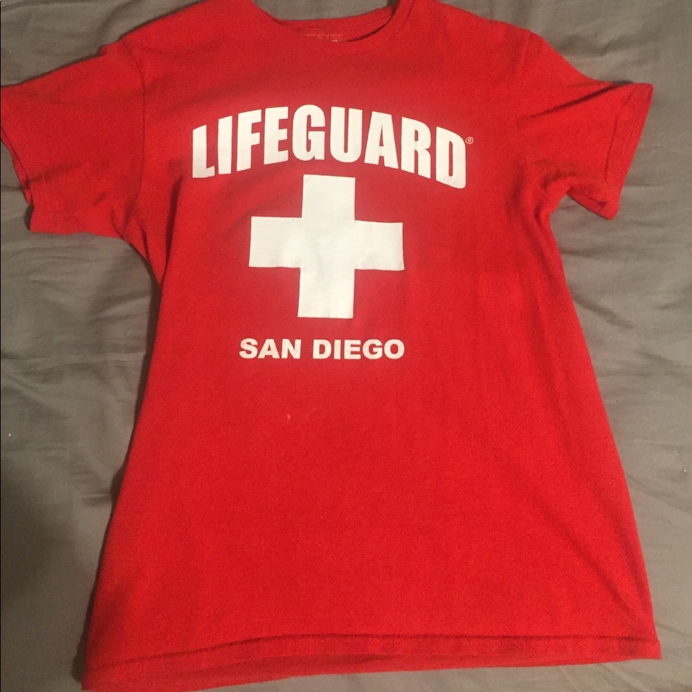 red lifeguard shirt